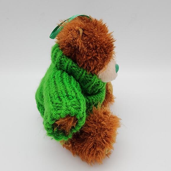 Vtg Irish Softies Patchwork Teddy Bear Plush Ornament 6" Green Shamrock Sweater - Picture 5 of 10